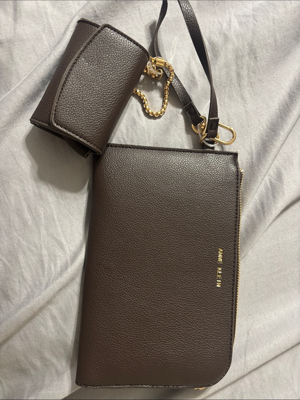 Anne Klein Brown Pebbled Crossbody Wallet with Card Case